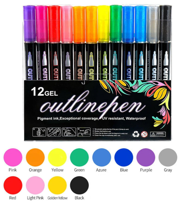OUTLINE PEN - 12 GEL PENS
