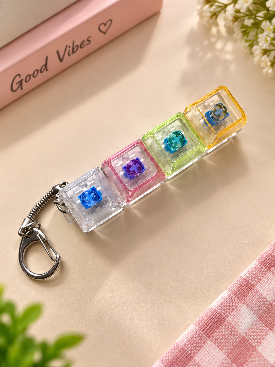 4-Button Multicolor LED Light Keychain – Click Sound Fidget Toy & Portable Mini Light