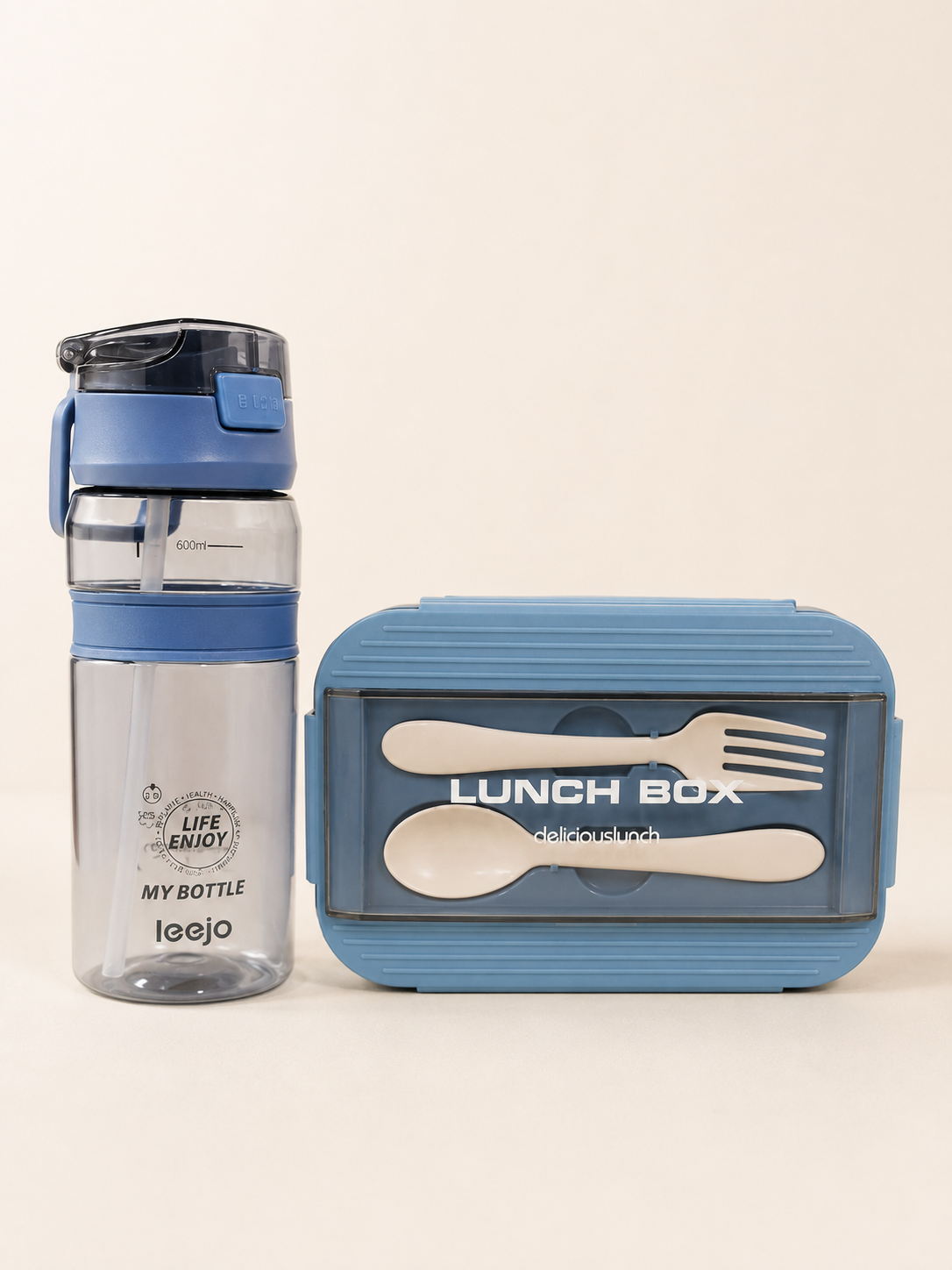 Blue Lunch Box & 600ml Water Bottle Set