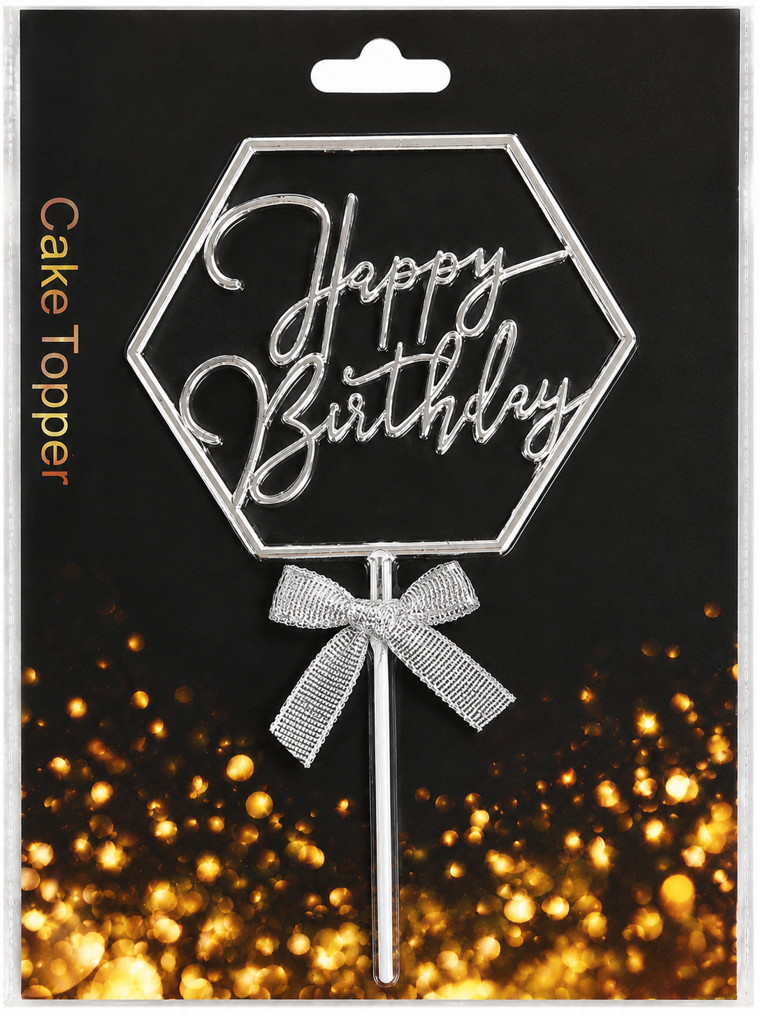 BIRTHDAY TOPPER WITH BOW - SILVER
