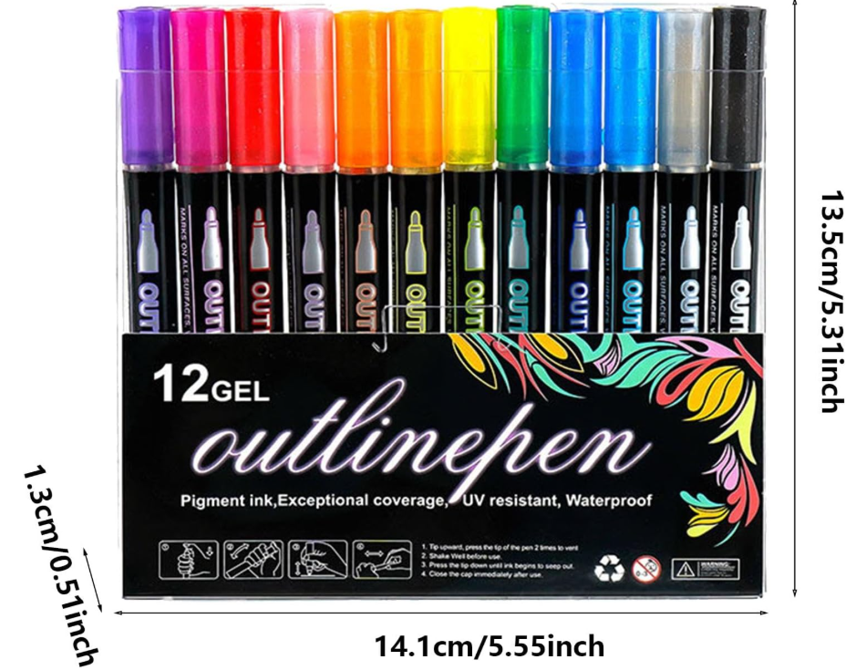 12 Colors Outline Gel Marker Set