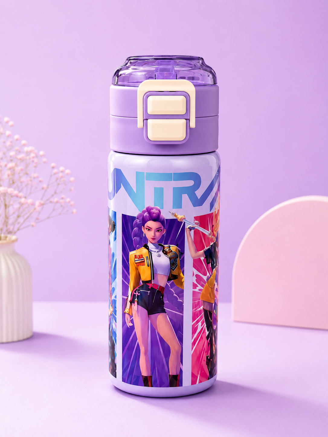 KPOP Huntrix 2 in 1 Stainless Steel Water Bottle – 500ml - Purple
