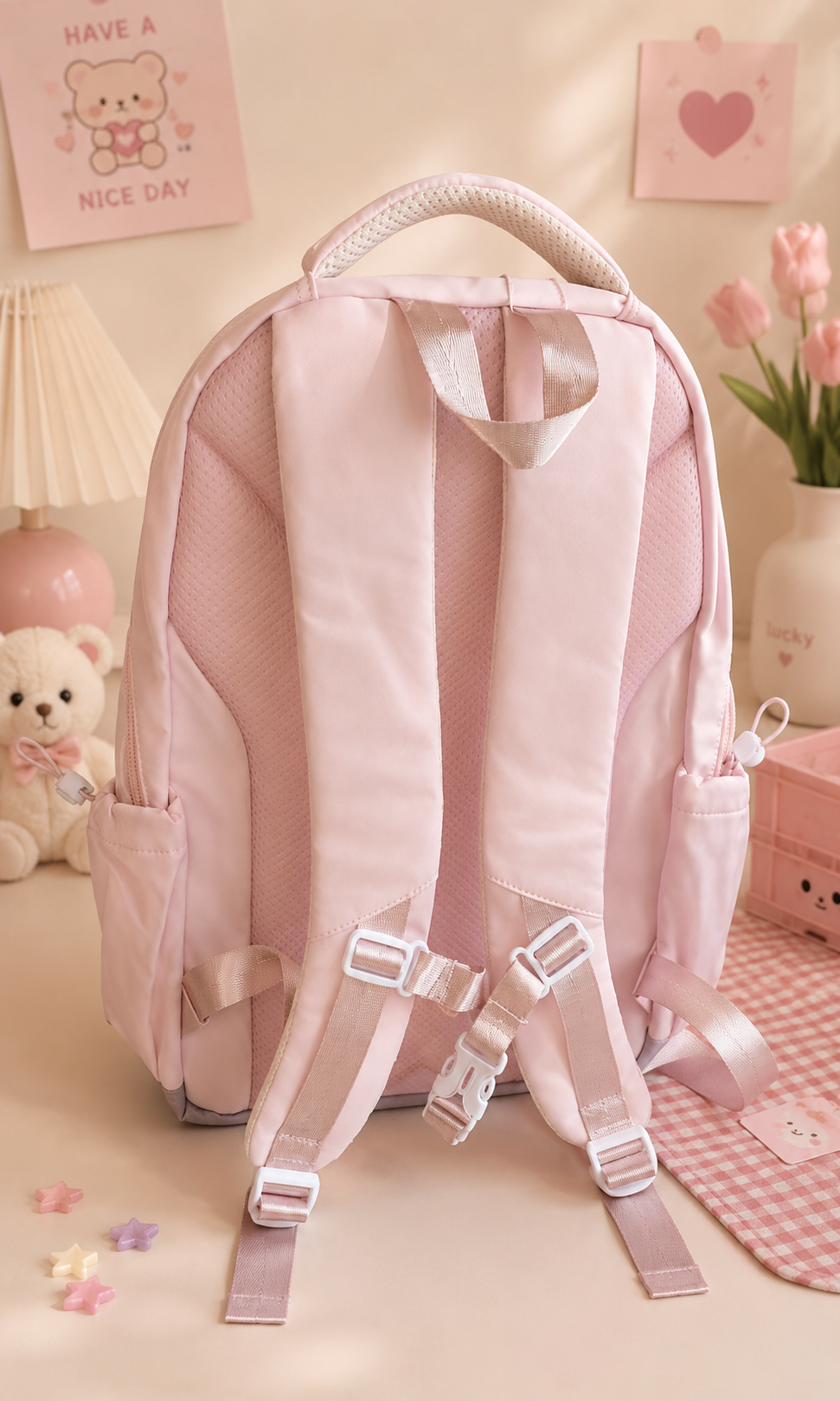 SCHOOL BAG 9613 WHITE BEADS PINK Secondary image