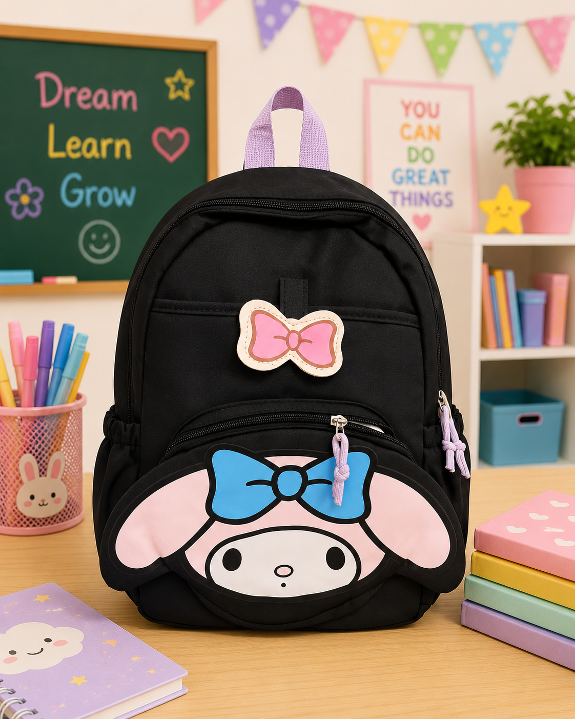 SCHOOL BAG- MY MELODY BLACK (15 inch)
