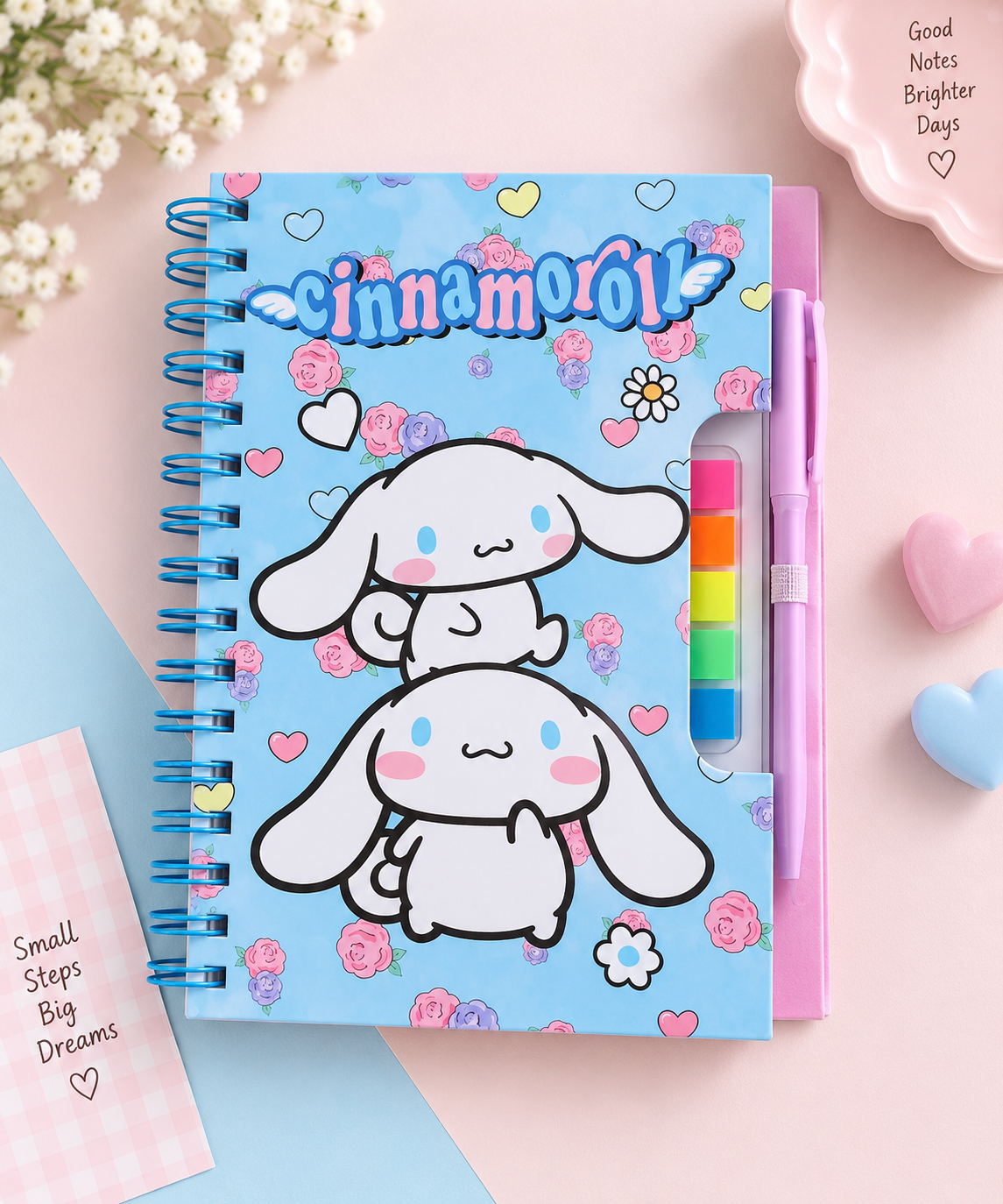Sanrio A5 Spiral Diary with Pen & Sticky Notes – Hello Kitty, My Melody & Cinnamoroll Secondary image