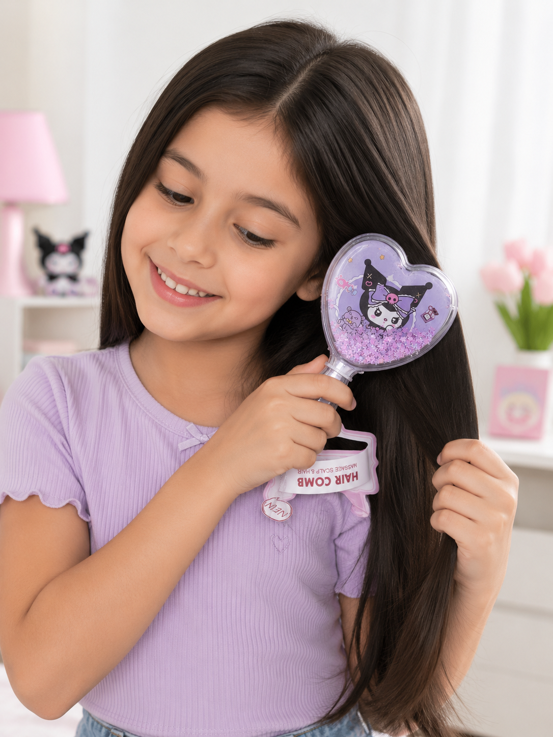 Kuromi Glitter Heart Hair Brush Secondary image