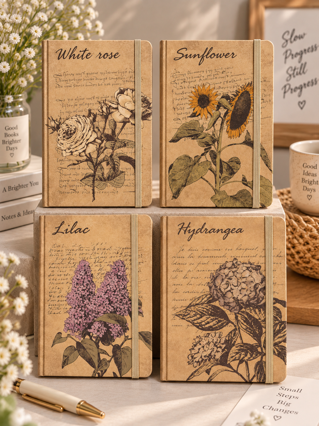 A5 Vintage Botanical Hardcover Diary – Lined Journal with Elastic Closure Main image