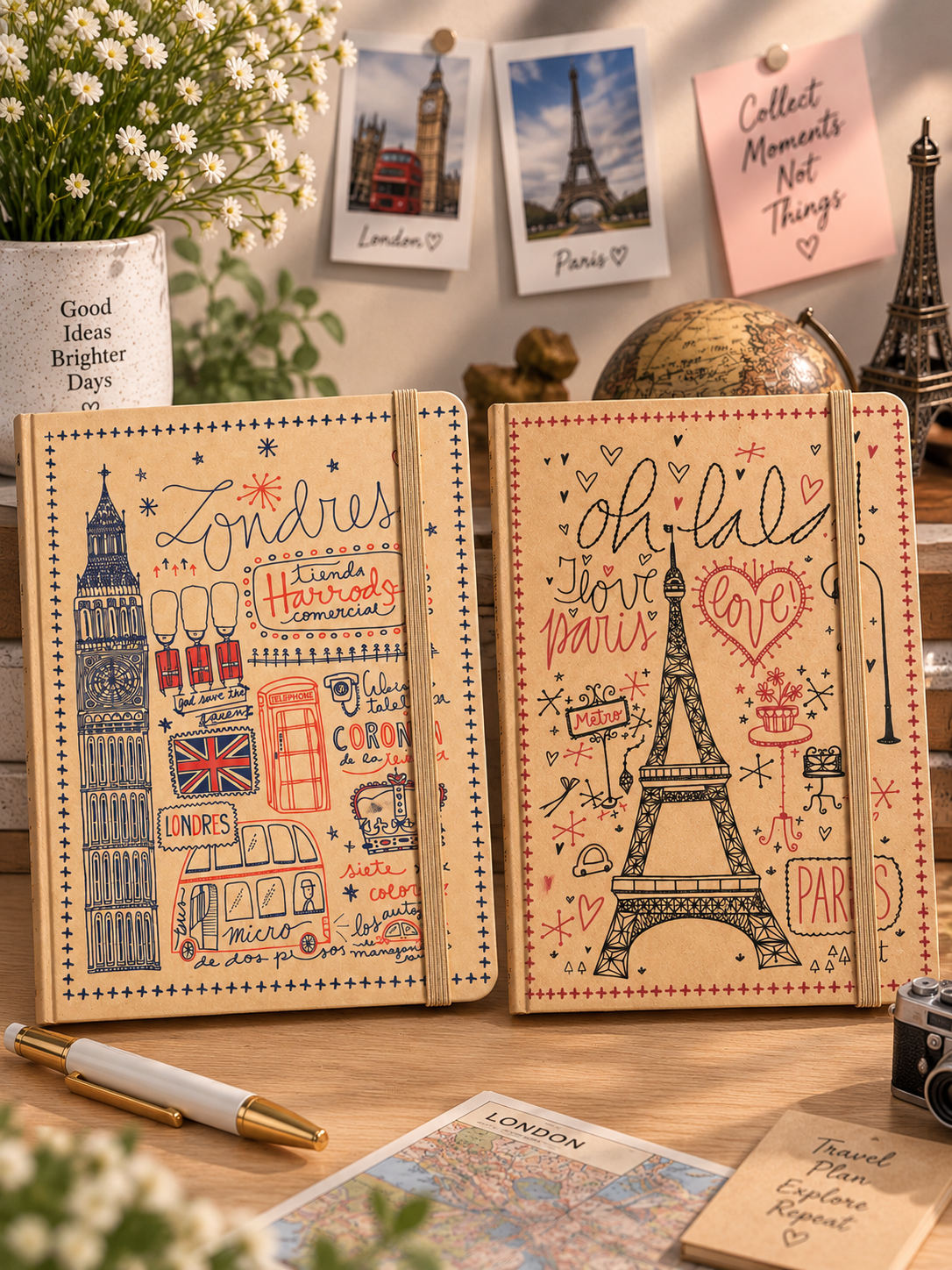 A5 Vintage Travel Hardcover Diary – London & Paris Designs Main image