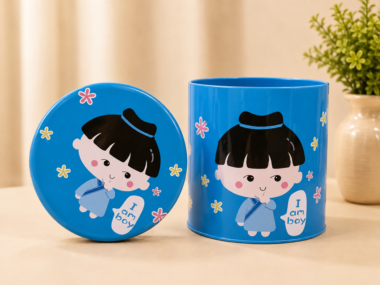 Cute Cartoon Tin Storage Box with Handle – Pink & Blue Designs Secondary image