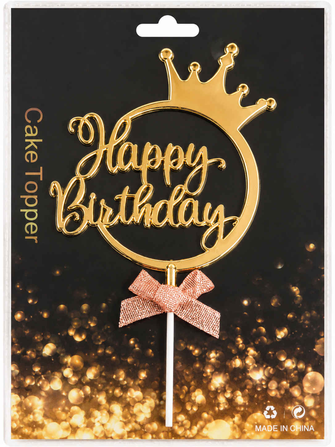 BIRTHDAY TOPPER WITH BOW - GOLD