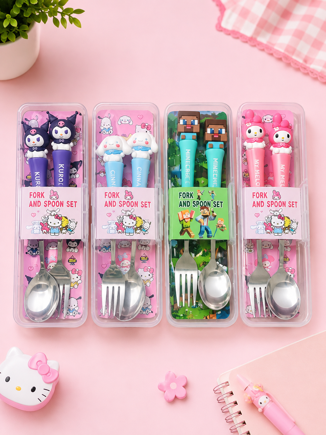 Kids Character Spoon & Fork Set with Storage Case
