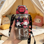 Kuromi & My Melody Water Bottle with Shoulder Strap