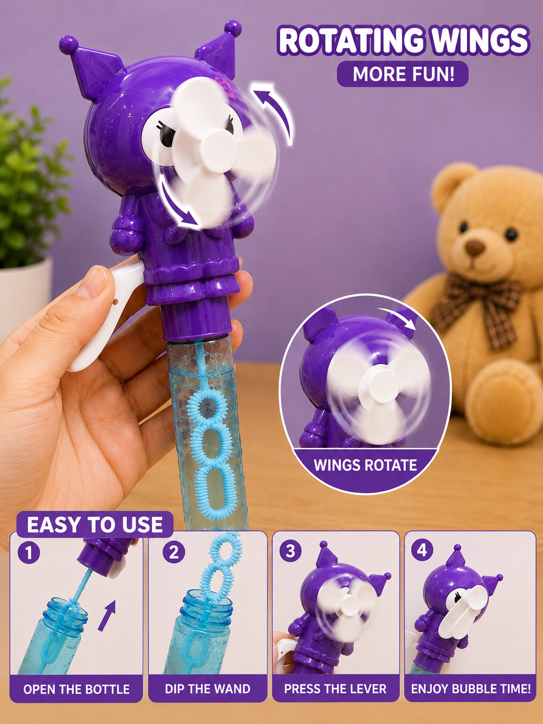 Rotating Wings Bubble Blower Toy – Purple
