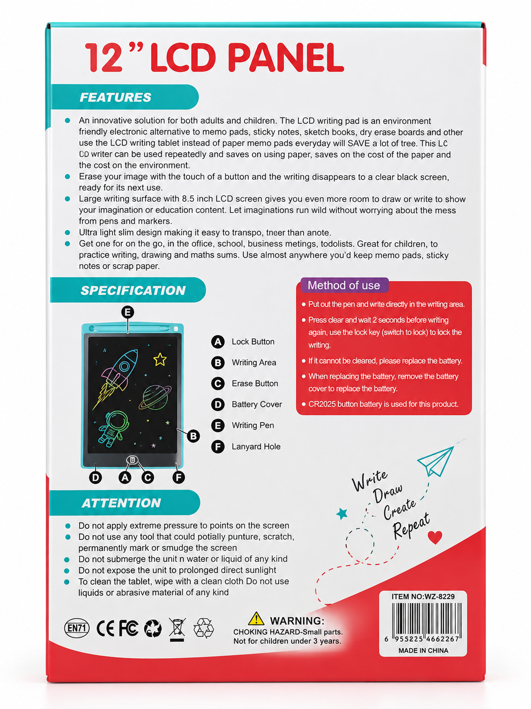 LCD Writing Tablet - 12 inches