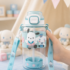 Pochacco & Cinnamoroll Water Bottle with Shoulder Strap