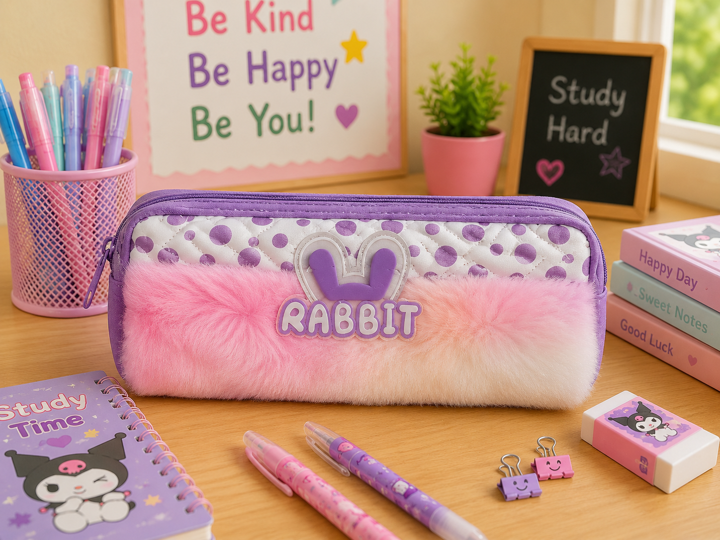 RABBIT FUR PENCIL CASE