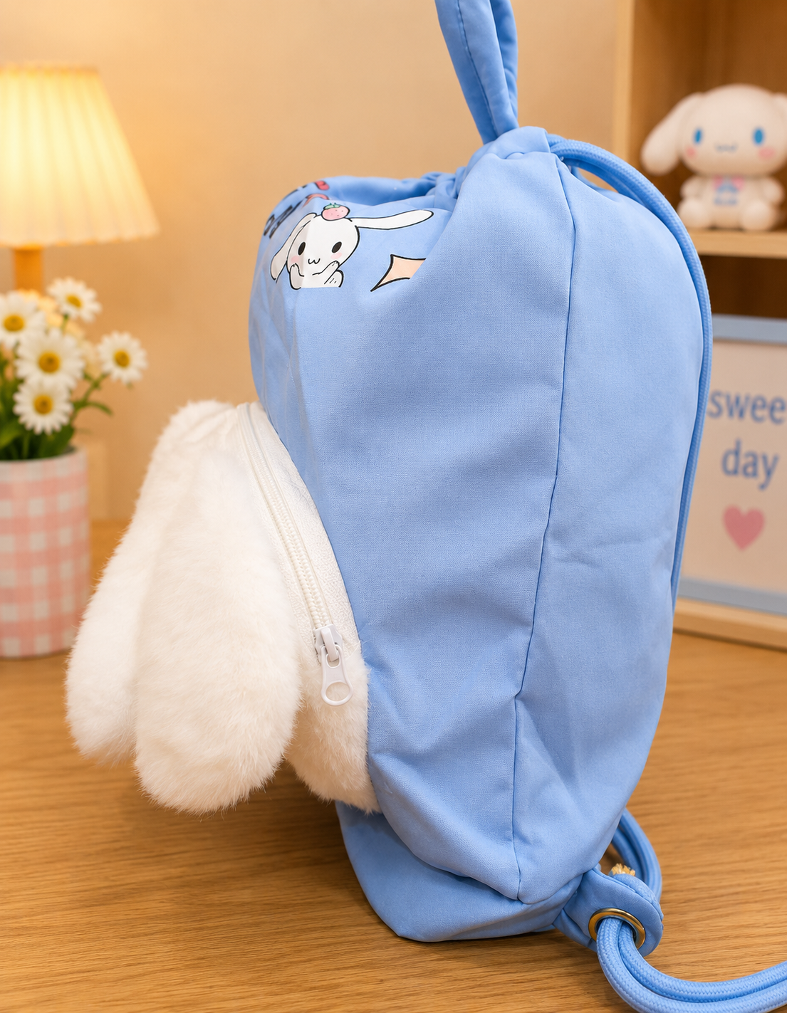 Sanrio Character Plush Drawstring Backpack – Kuromi, Cinnamoroll & My Melody