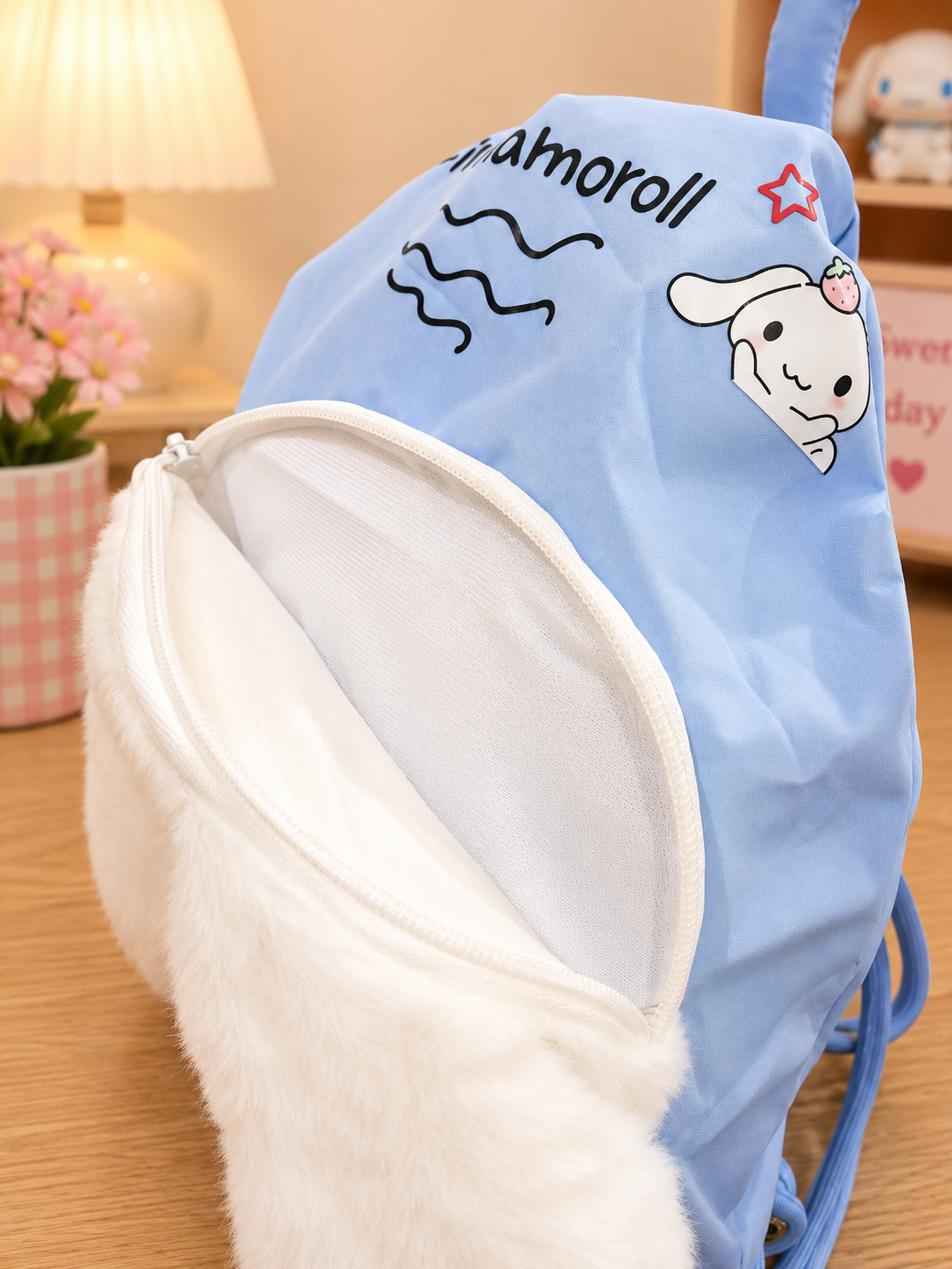Sanrio Character Plush Drawstring Backpack – Kuromi, Cinnamoroll & My Melody
