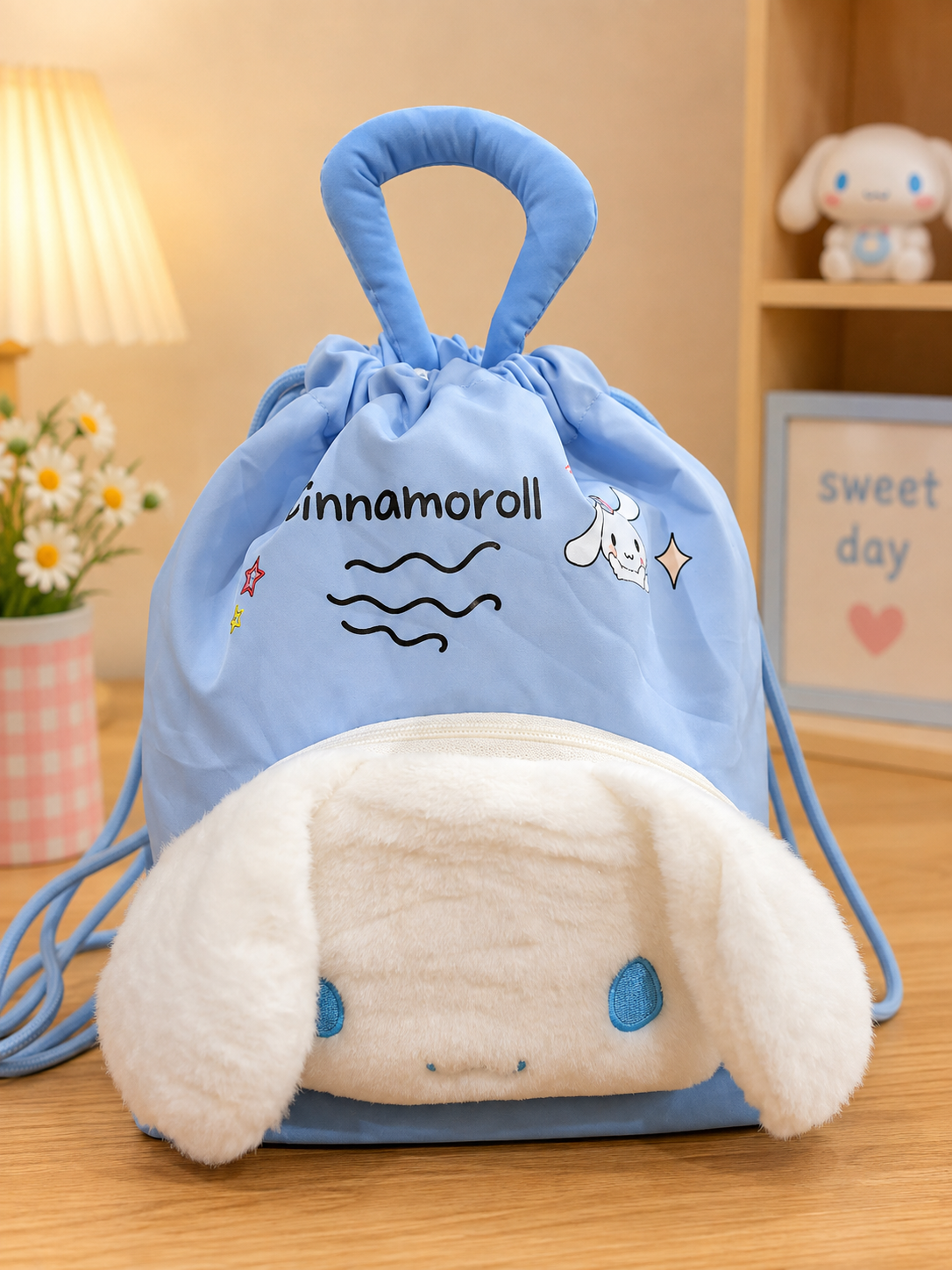 Sanrio Character Plush Drawstring Backpack – Kuromi, Cinnamoroll & My Melody