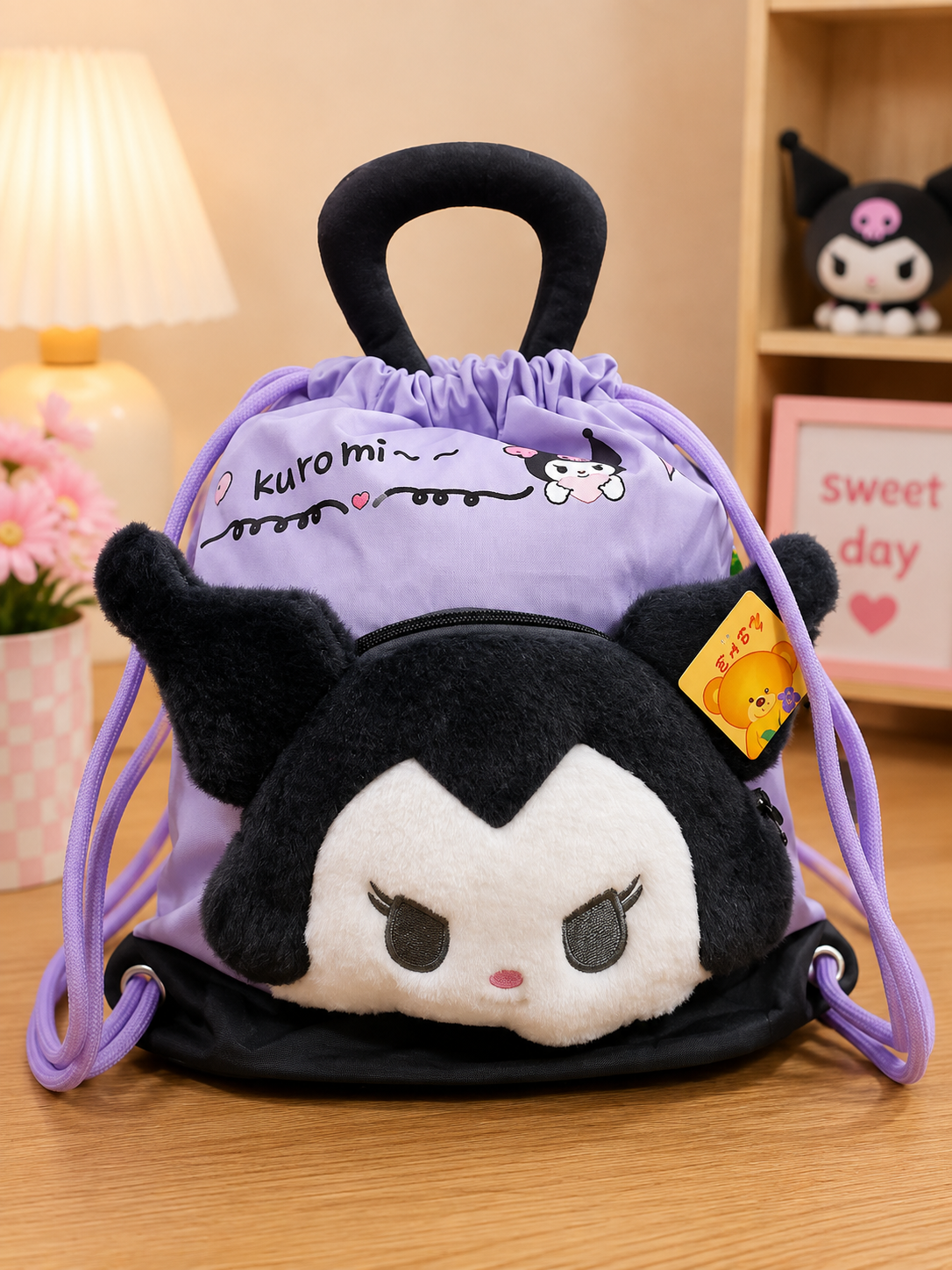 Sanrio Character Plush Drawstring Backpack – Kuromi, Cinnamoroll & My Melody