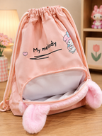 Sanrio Character Plush Drawstring Backpack – Kuromi, Cinnamoroll & My Melody