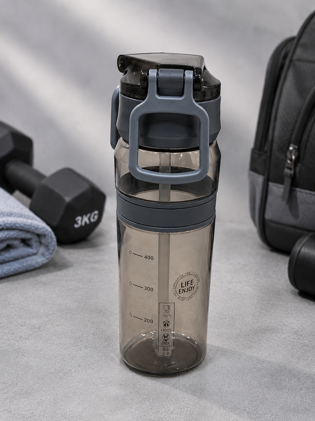 Sports Flip-Top Water Bottle – Grey & Black Secondary image