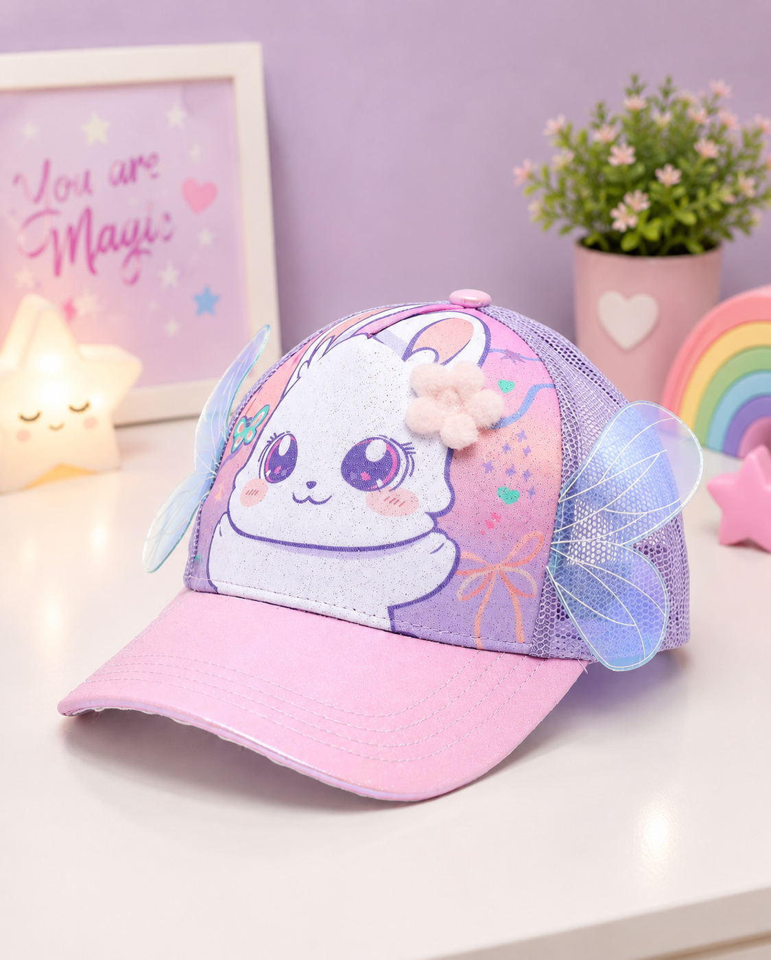 VEST Girls Bunny Butterfly Cap – Pink & Purple