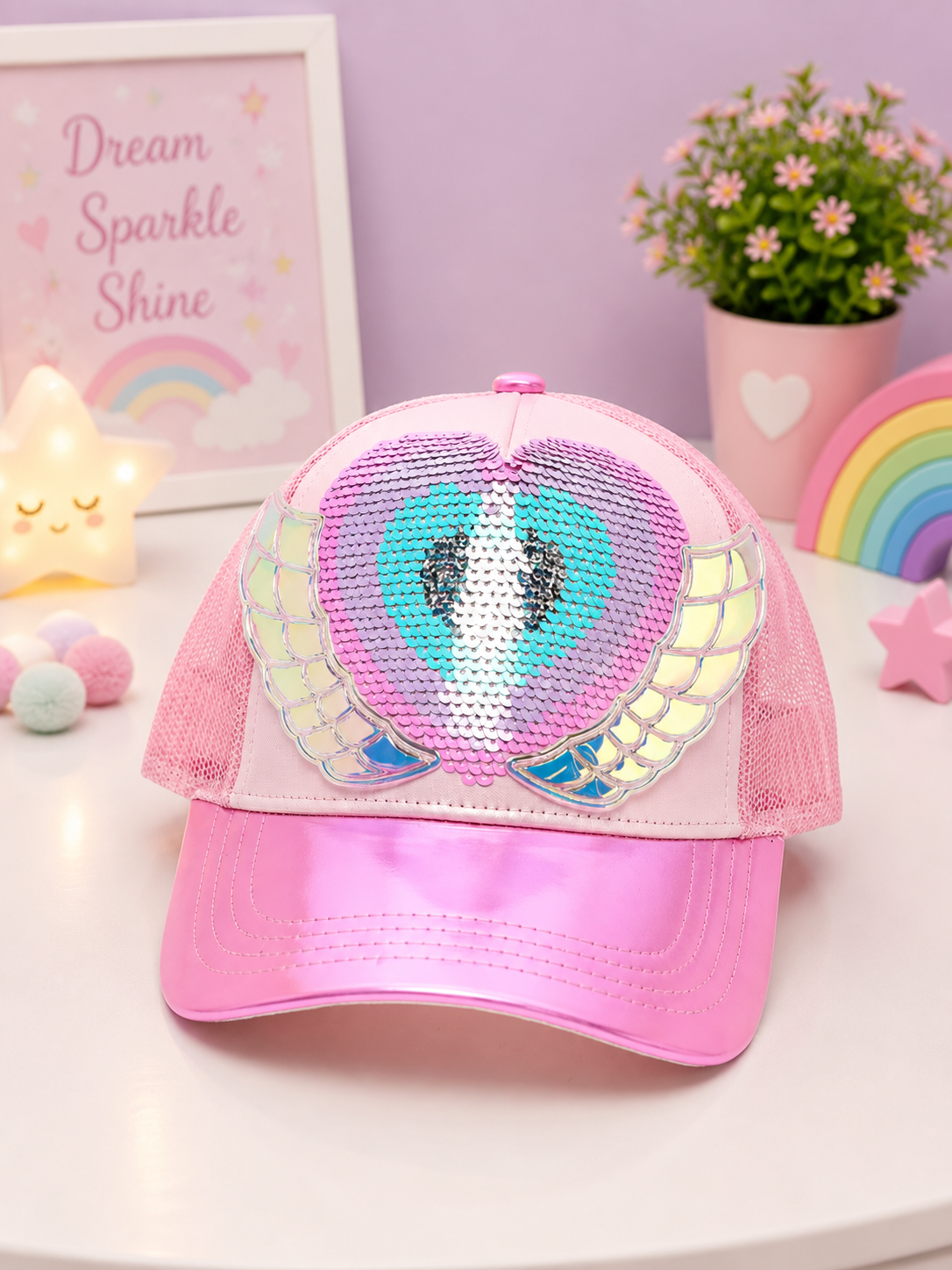 VEST Hearts Sequin Wing Cap – Pink