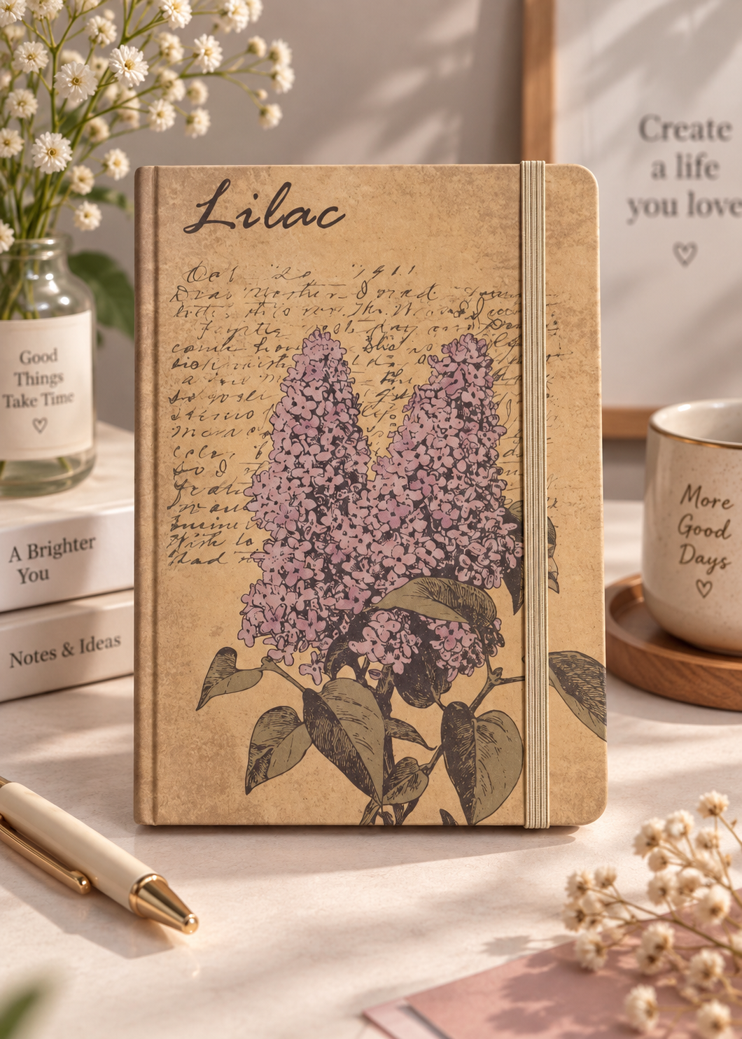 A5 Vintage Botanical Hardcover Diary – Lined Journal with Elastic Closure