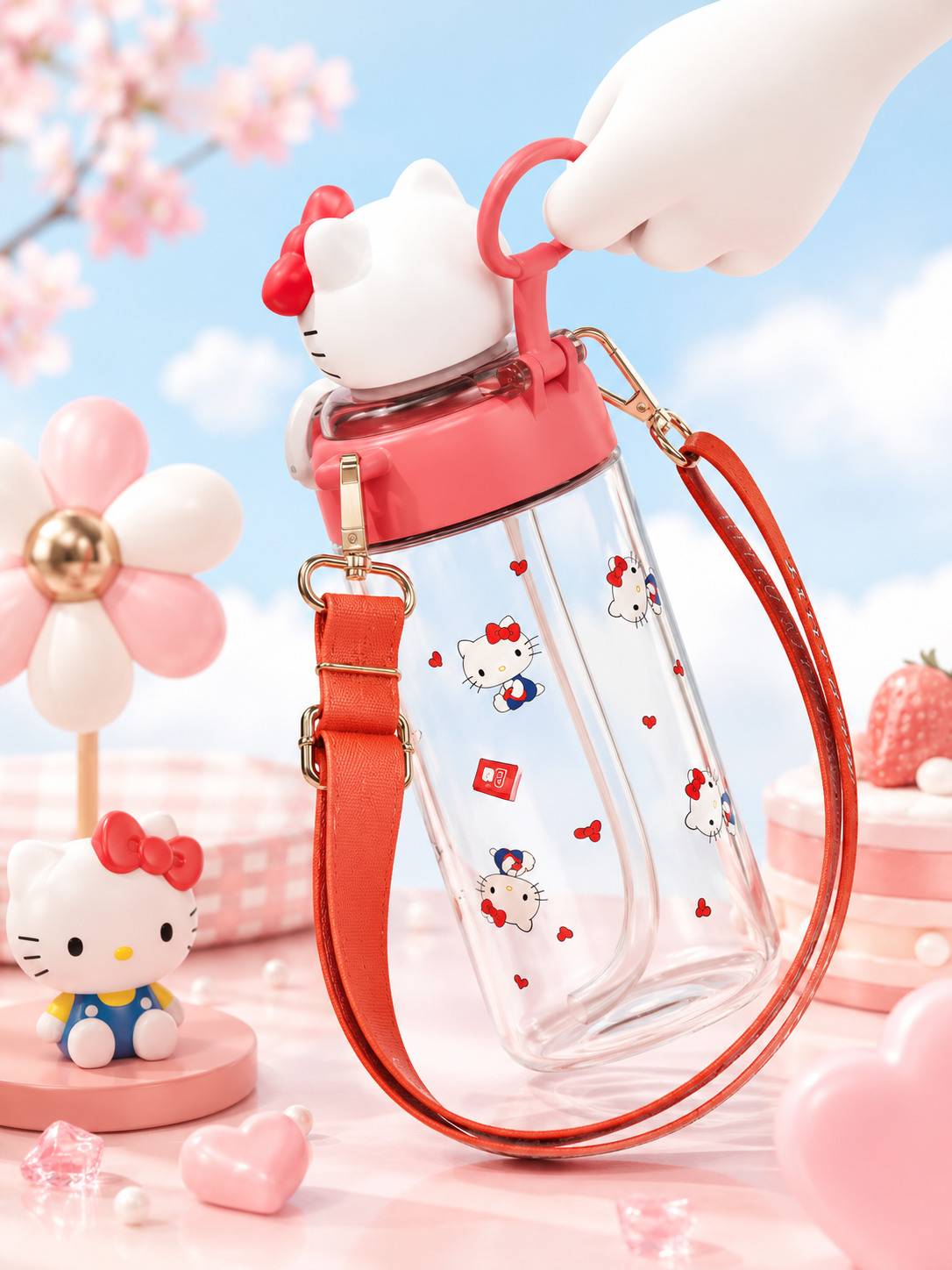Hello Kitty Water Bottle with Shoulder Strap – 650ml Secondary image