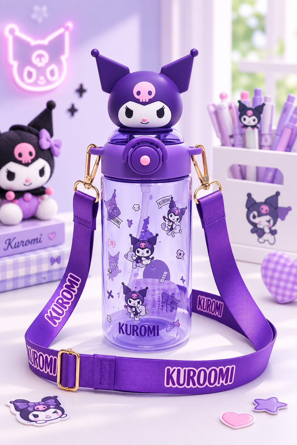 Kuromi Water Bottle with Shoulder Strap – 650ml Main image