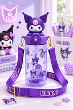 Kuromi Water Bottle with Shoulder Strap – 650ml