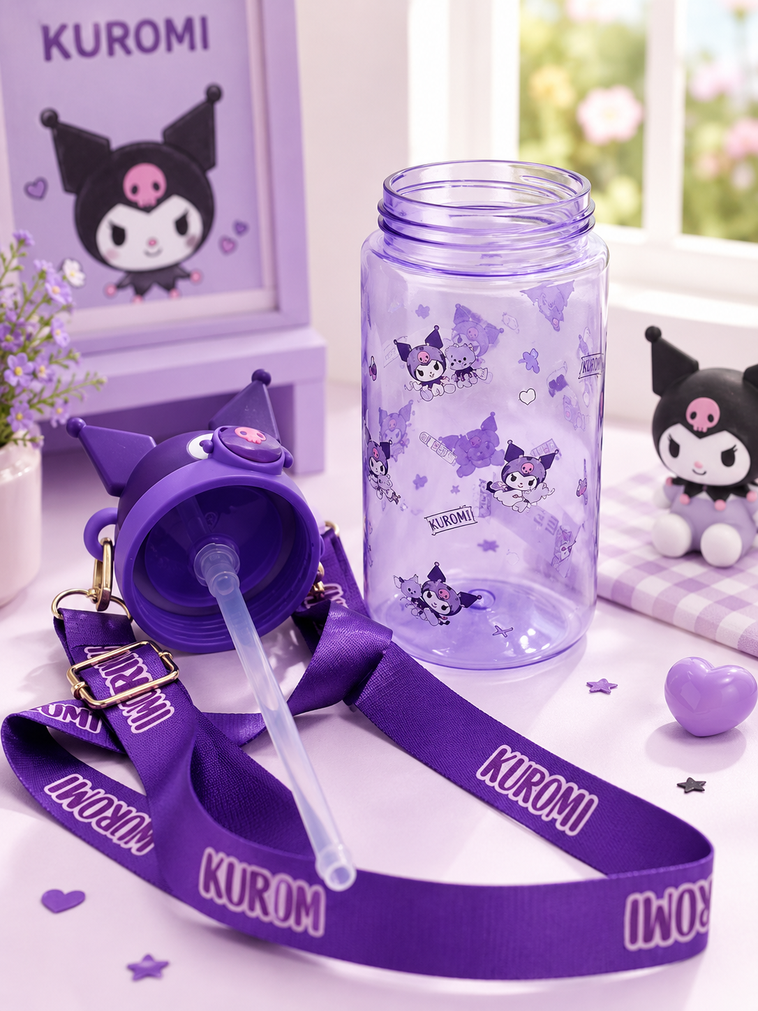 Kuromi Water Bottle with Shoulder Strap – 650ml Secondary image