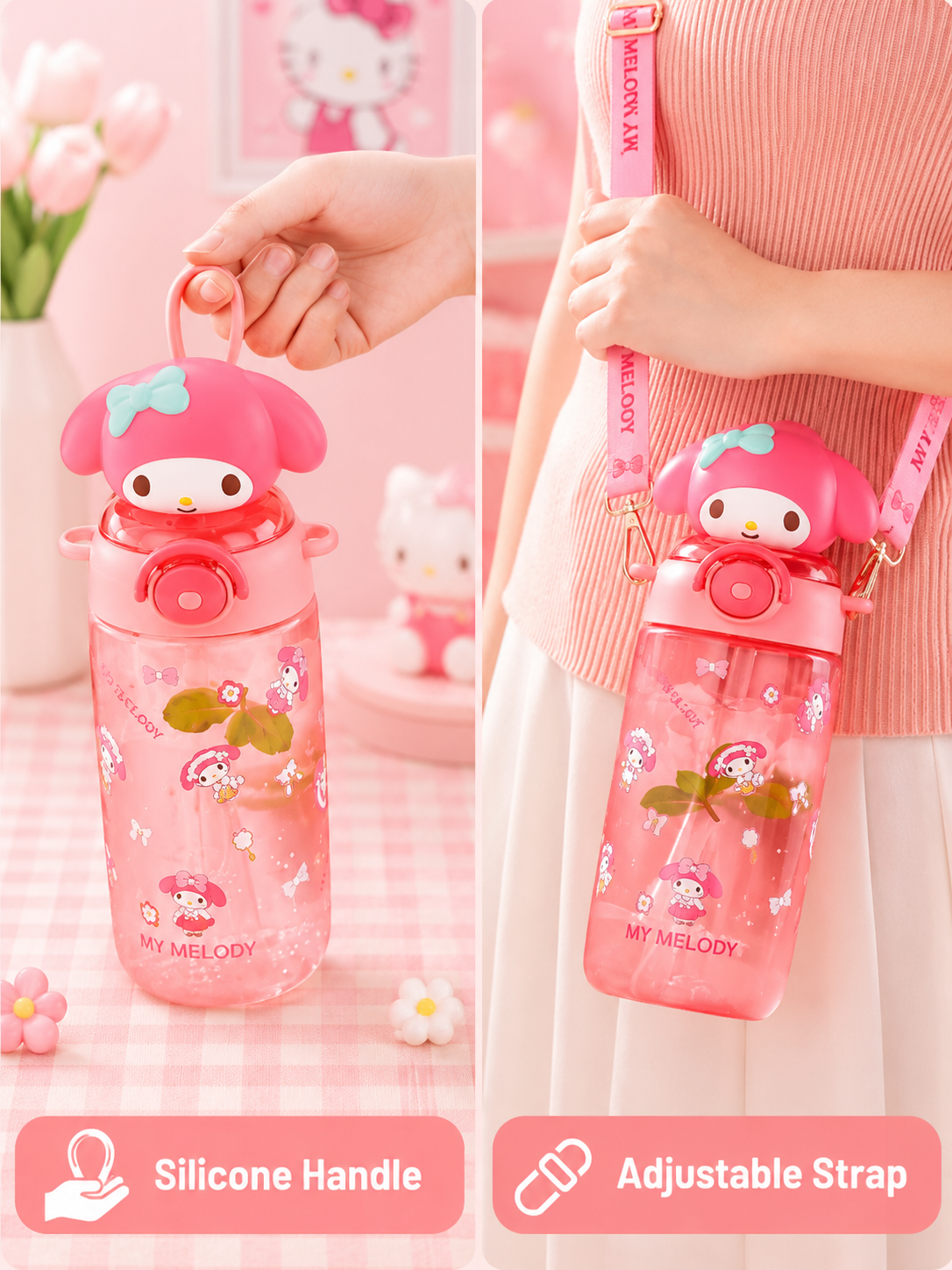 My Melody Water Bottle with Shoulder Strap – 650ml Secondary image