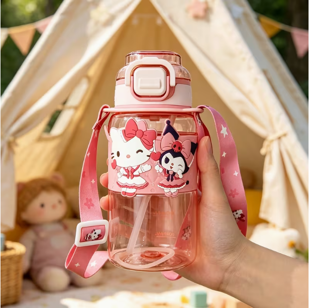 Hello Kitty & Kuromi Water Bottle with Shoulder Strap