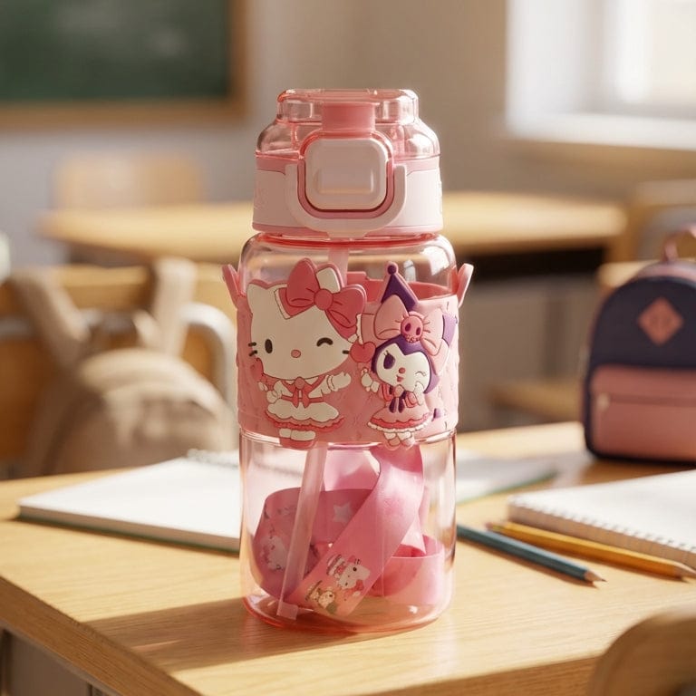 Hello Kitty & Kuromi Water Bottle with Shoulder Strap