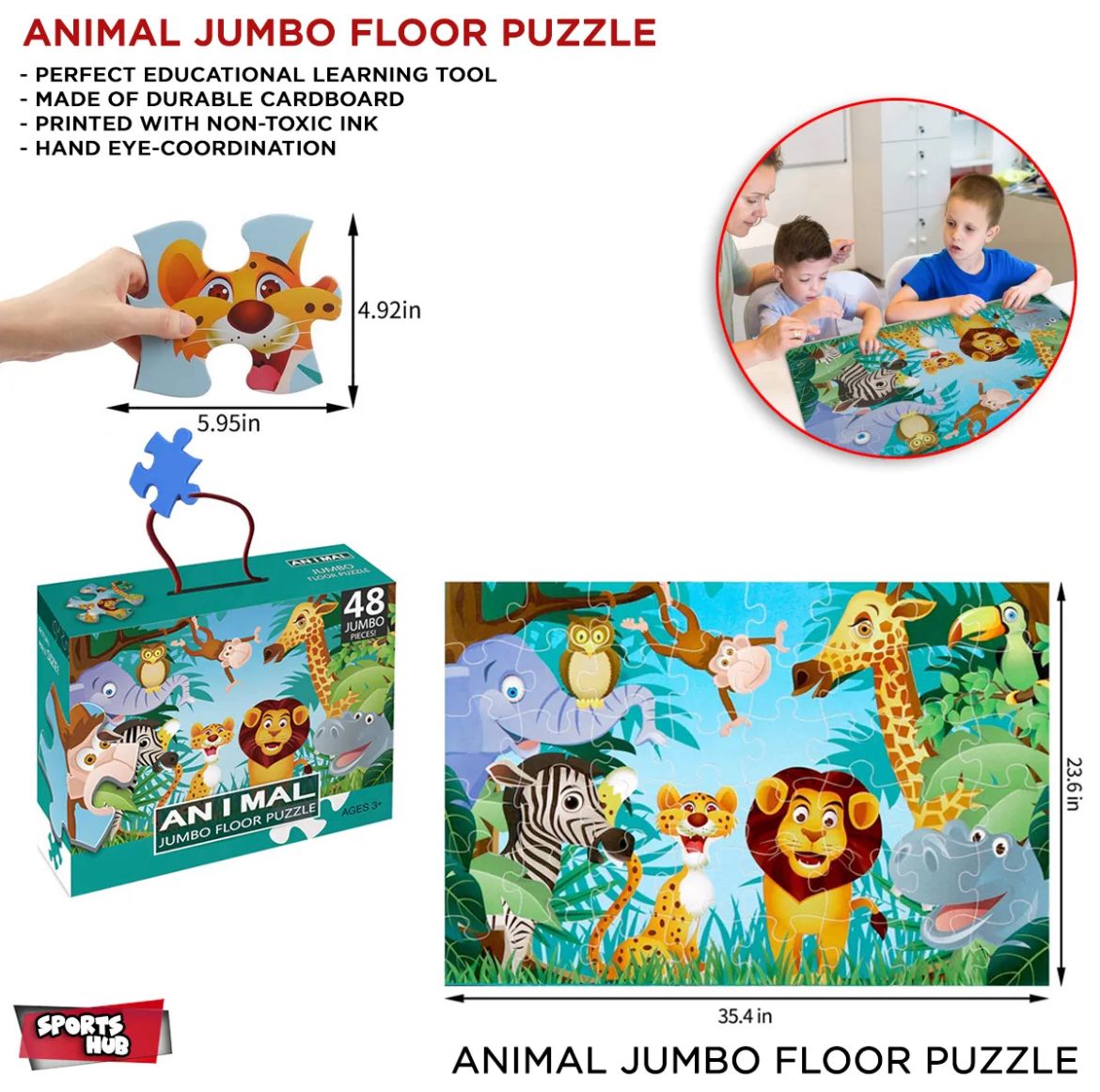 JUMBO WILD ANIMAL PUZZLE 48 PCS