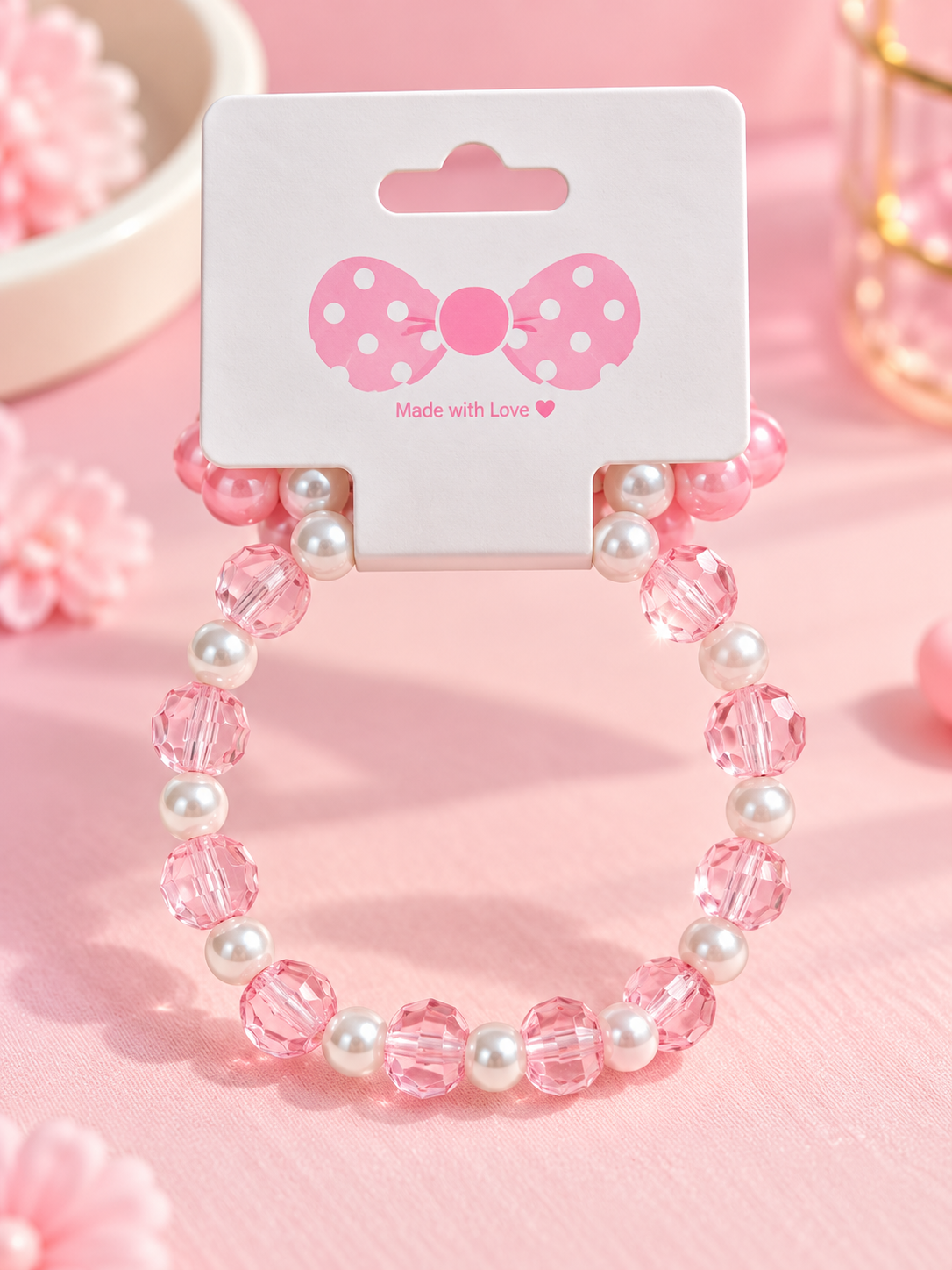 Pastel Beaded Bracelet Set with Cherry Charm- - 4 Piece
