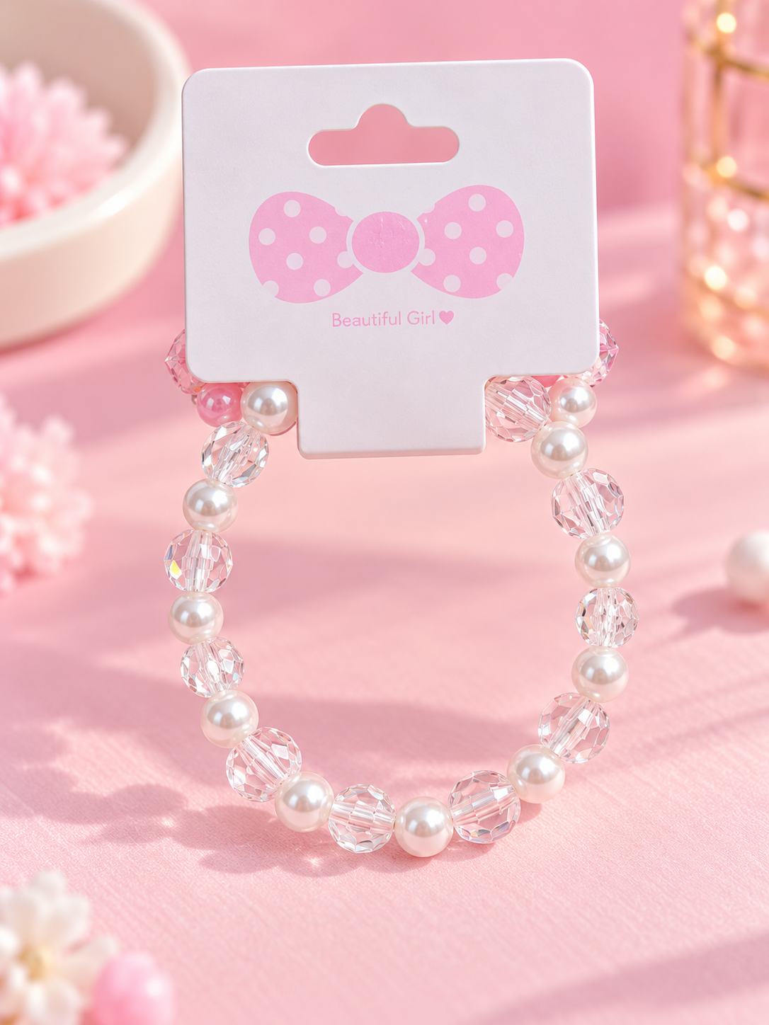 Pastel Beaded Bracelet Set with Cherry Charm- - 4 Piece
