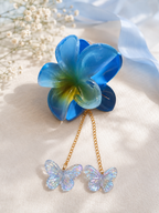 Flower Hair Claw with Butterfly Chain Charms