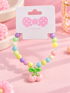 Pastel Beaded Bracelet Set with Cherry Charm- - 4 Piece