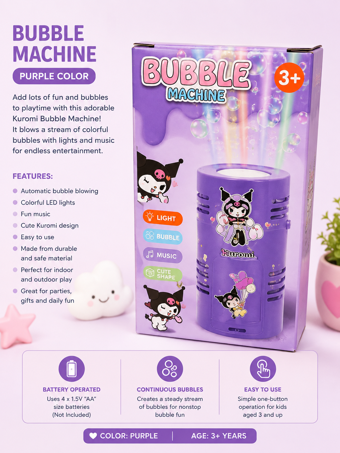 Kuromi Bubble Machine – Purple | Light & Music Secondary image