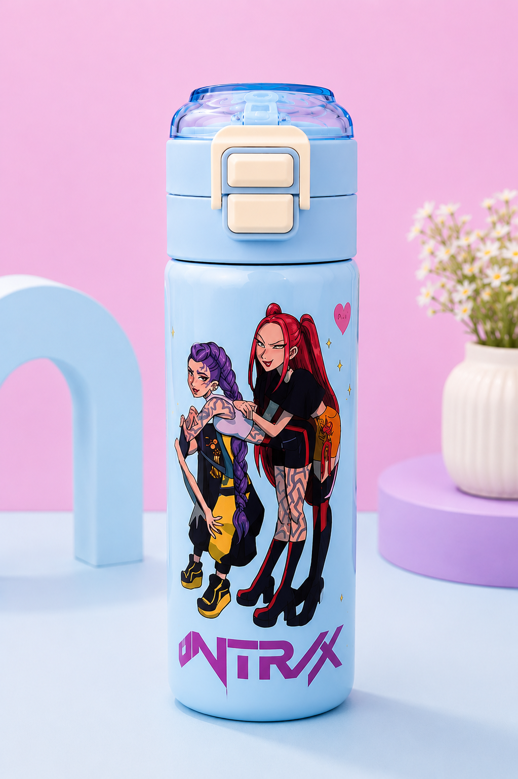 KPOP Huntrix 2 in 1 Stainless Steel Water Bottle – 500ml - Purple