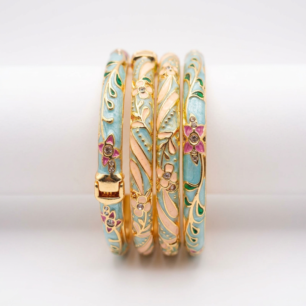 Enamel Floral Stainless Steel Bangles