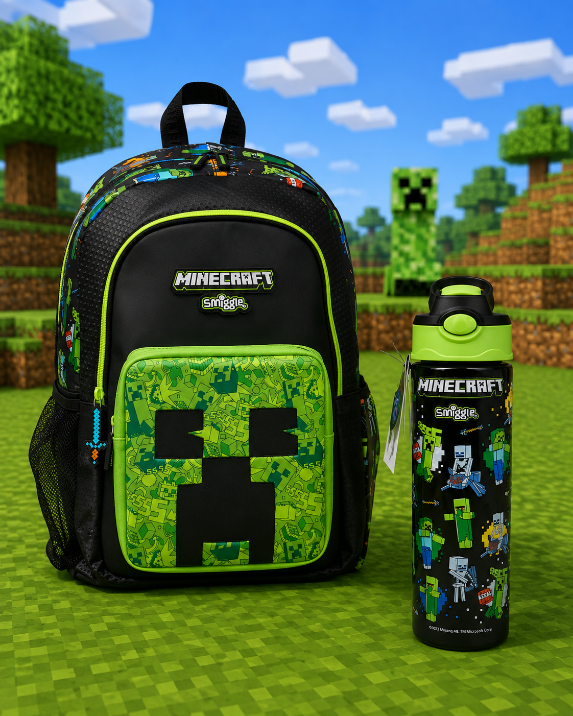 Smiggle Minecraft Backpack & Water Bottle Set
