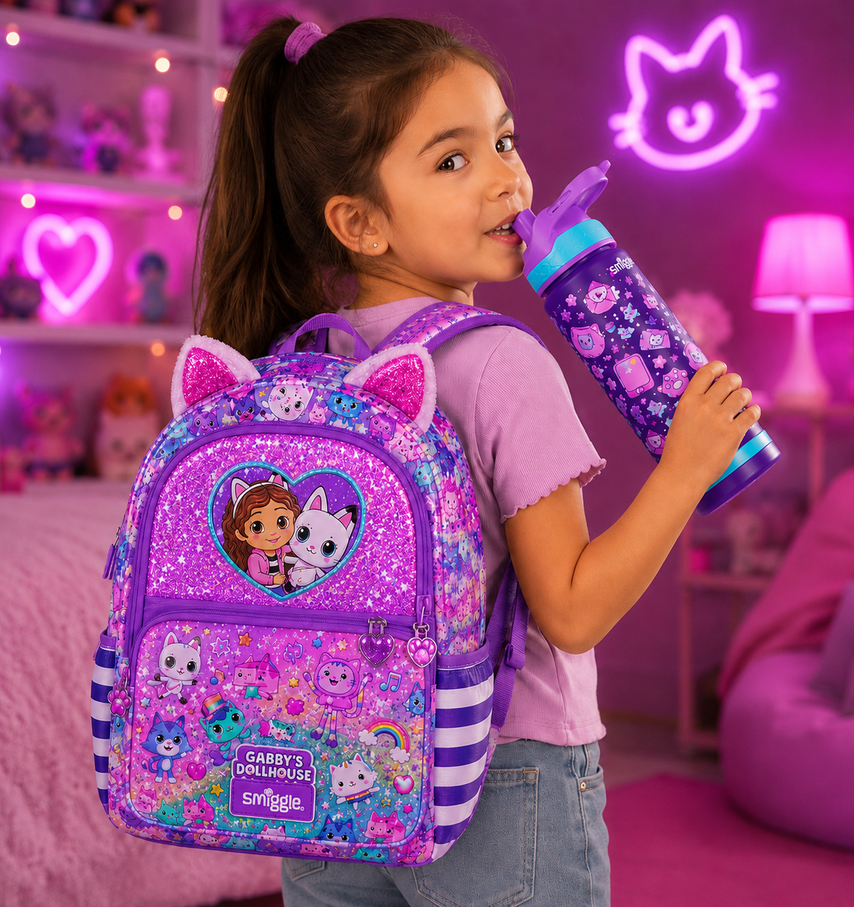 Smiggle Gabby's Dollhouse Backpack & Water Bottle Set Main image