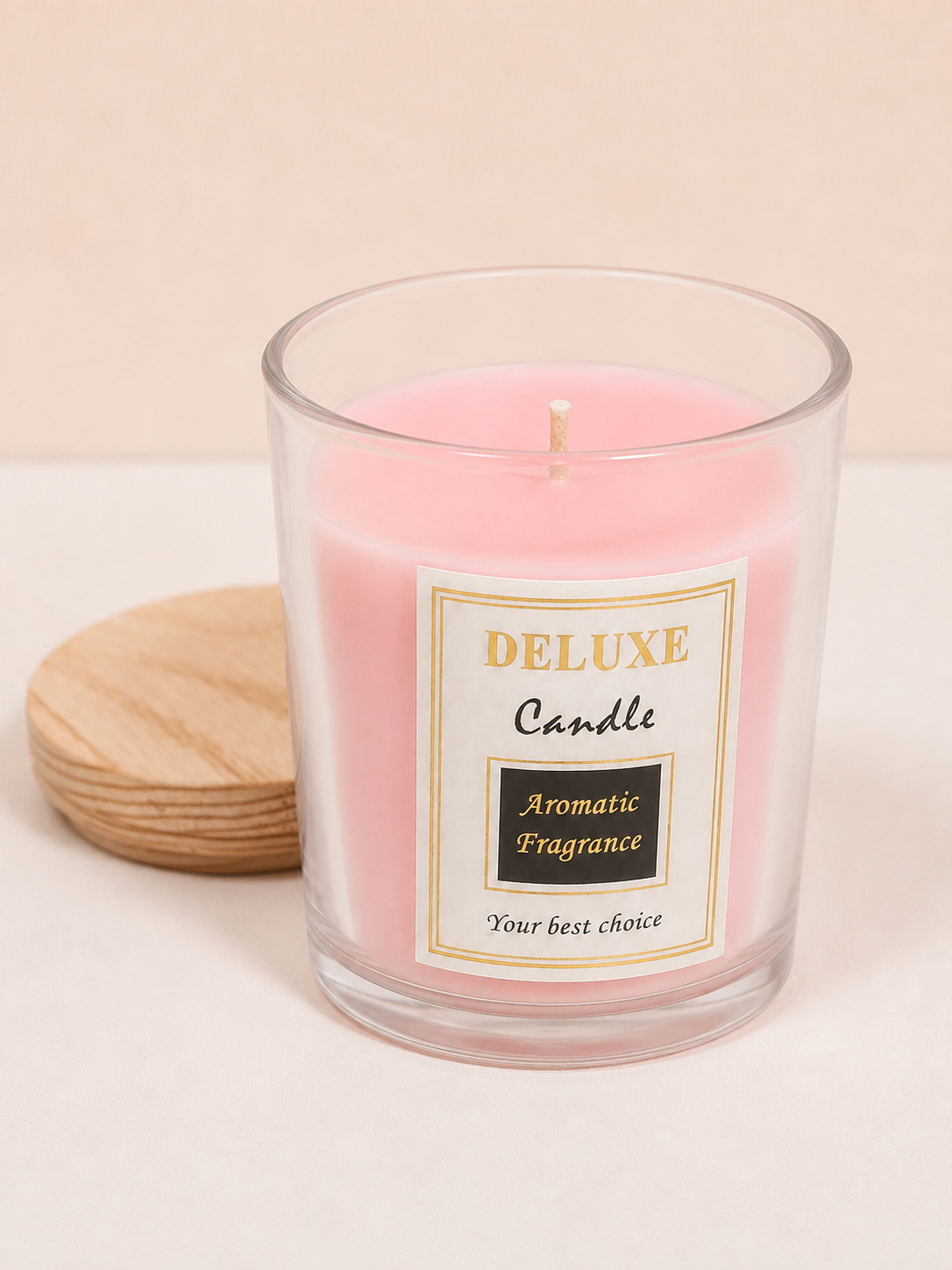 Deluxe Pink Aromatic Fragrance Candle with Wooden Lid Secondary image