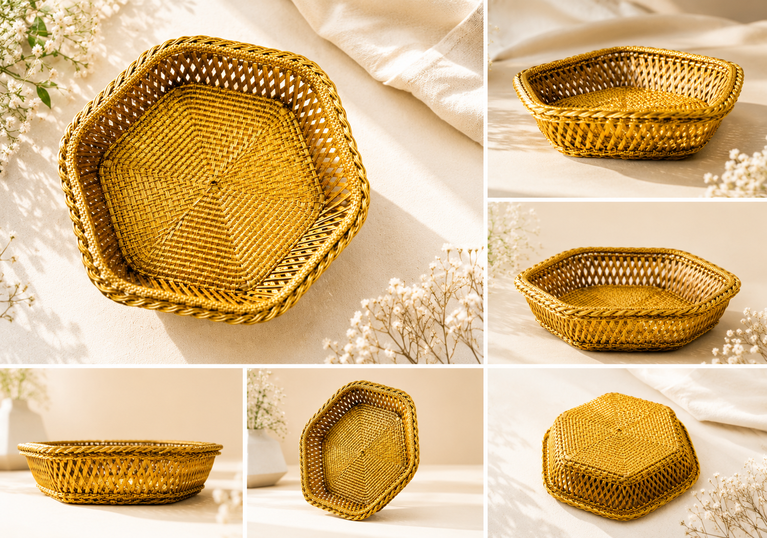 Golden Plastic Serving Basket Plate