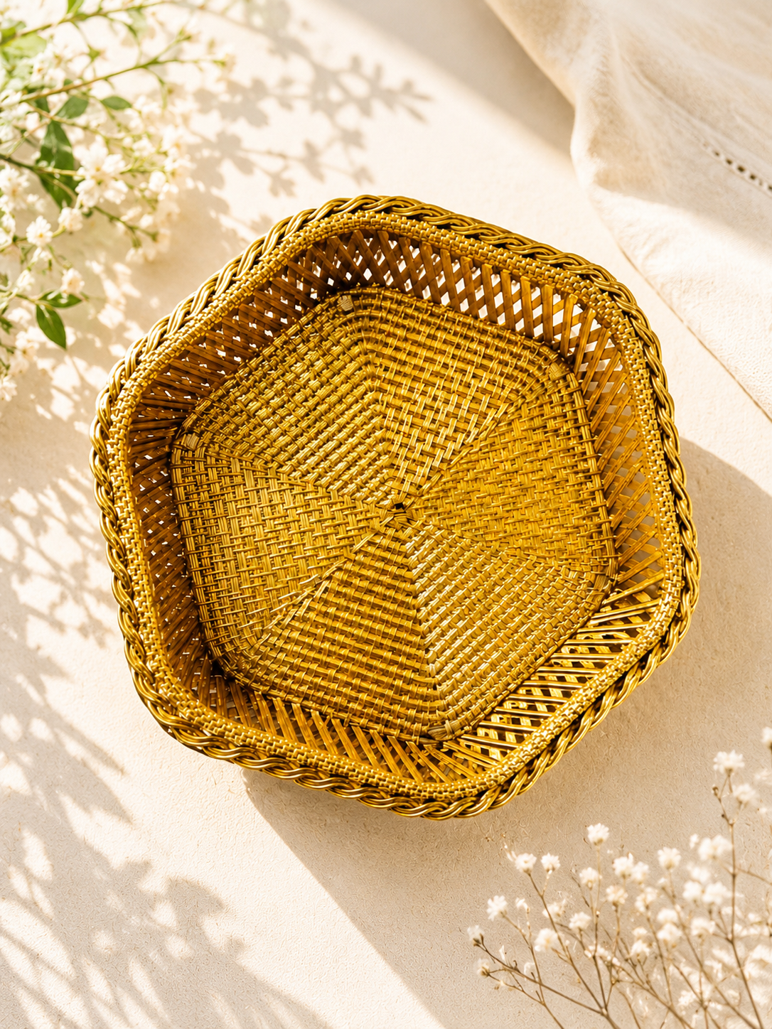 Golden Plastic Serving Basket Plate