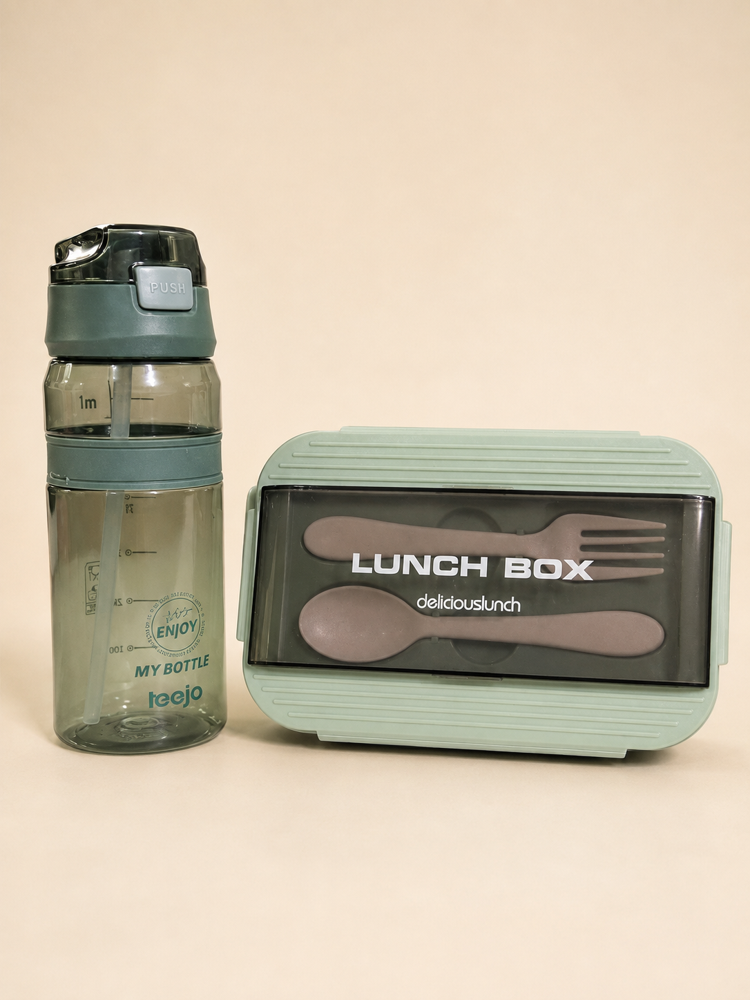 Sage Green Lunch Box Water Bottle Set